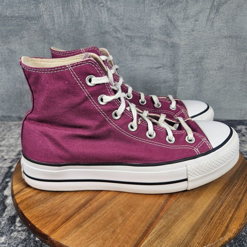 Converse CTAS Lift Hi Platform Shoes Womens 9.5 Berry Red White Canvas High Top